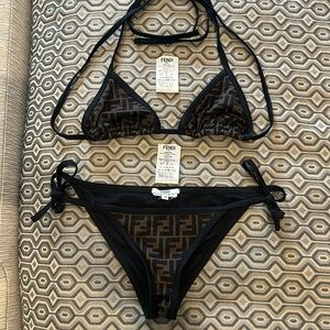 Authentic Fendi Roma Black Lycra Bikini Size 38 US 2